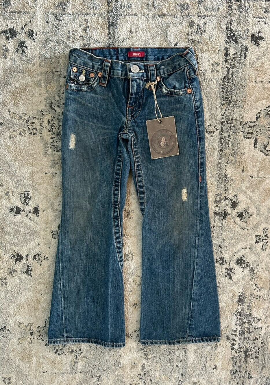 NWT VTG True Religion Girl’s Joey Denim Jeans Flare Twisted Inseam Size 8 Y2K